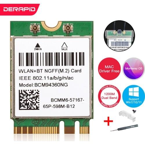 For Hackintosh mac os BCM94360NG BCM94360CS2 802.11AC WiFi 867Mbps WLAN Wireless Card Bluetooth 4.0 NGFF M.2 Adapter Network