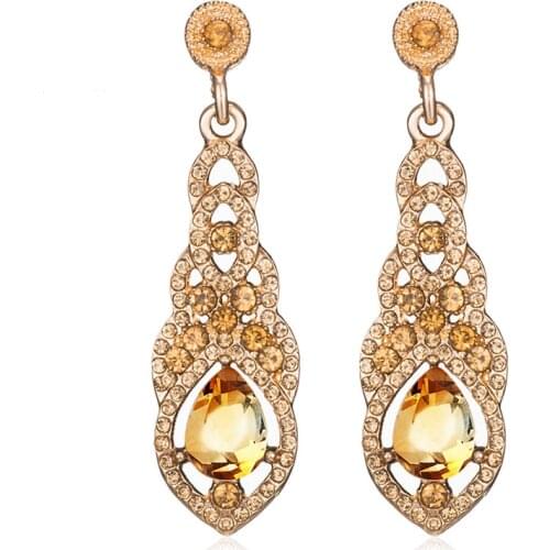 Classic Water Zircon Drop Earrings Champagne Gold Color Earring for Women Fashion New Shiny Bride Wedding Crystal Earrings