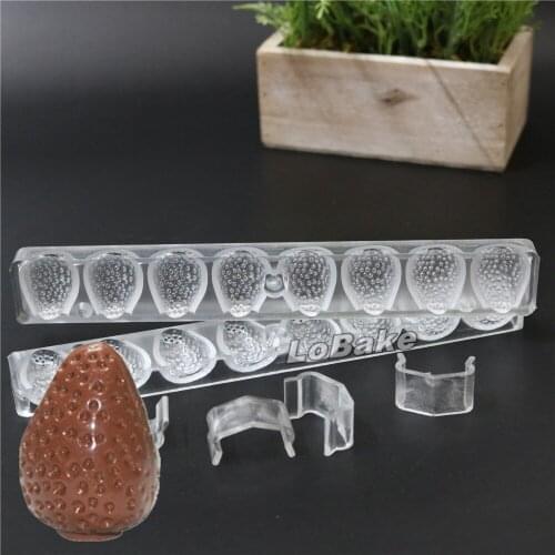 Nice 8 cavities 3D strawberry shape PC Polycarbonate chocolate mold popsicle mould ice cream mod for DIY chocolate making tools