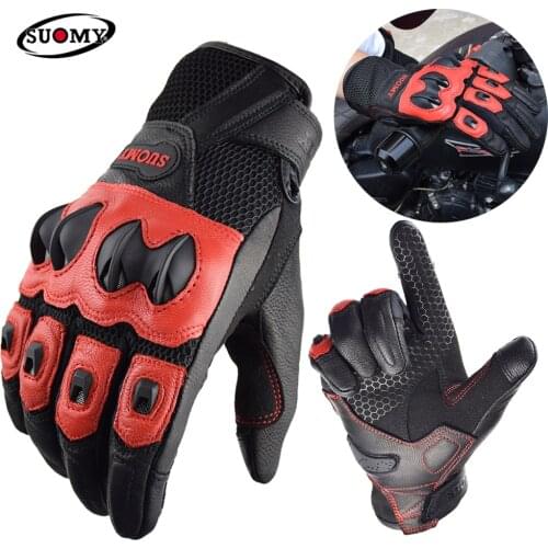 Suomy Red Motorcycle Gloves Women Leather Full Finger Racing Gloves Outdoor Sport Protection Riding Cross Dirt Bike Guantes Moto
