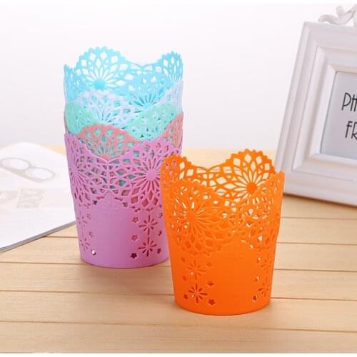 Lace Pen Holder Hollow Flower Brush Storage Pen Pencil Pot Holder Container Desk Organizer Office Desk Decoration Gift