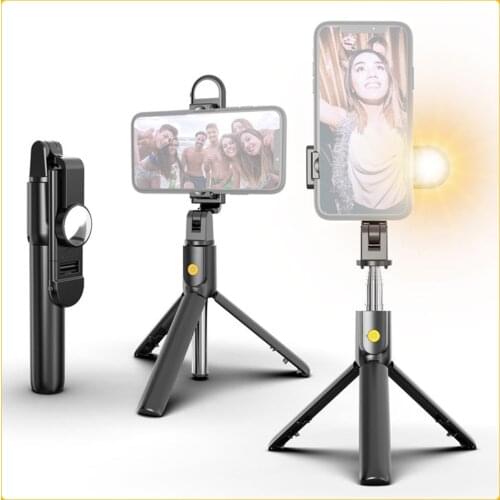 K10S Multifunctional Selfie Stick 3in1 Extendable Foldable Wireless BT+Fill Light Self-Portrait Mirror Tripod for Smartphone
