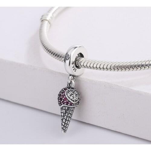 Fashion Jewelry CZ Pave 925 Sterling Silver Sweet Lce Cream Dangle Charms Bracelet For Pandora Bracelet Necklace Jewelry Making