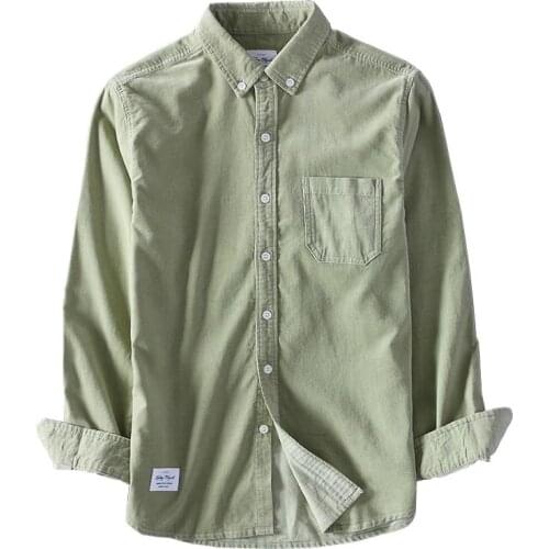 Mens Corduroy Shirt Long Sleeve Regular-Fit 100% Cotton Button Down Collar with Chest Pocket Casual Man Shirts High Quality