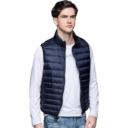 Men Down Vests Spring Autumn Sleeveless Duck Down Coat Stand-up Collar Waistcoat Clothes Plus Size ZP071