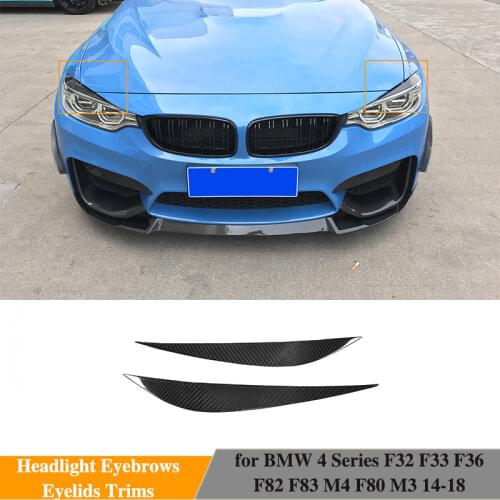 Carbon Fiber Headlight Eyebrows Eyelids Trims for BMW 4 Series F32 F33 F36 F82 F83 M4 F80 M3 2014-2018 2PCS/Set Car Styling