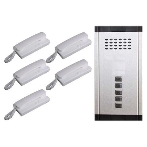 New 2-Wired Audio Door Phone Home Intercom Audio Doorbell System Direct Press Key Waterproof Outdoor Station for 5 apartments