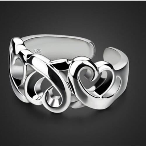 New fashion simple heart-shaped ring. Solid 925 sterling silver wide and adjustable size ring for women. Charming lady jewelry