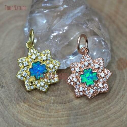 New Arrival Small Octagon Shape Pave Zircon Micro Pendants Gold Rose Gold Finish Opal Core For Necklace In 14*10*2 mm PM9710
