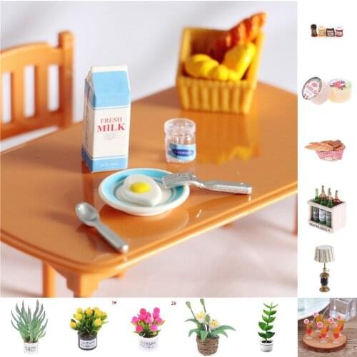 New 1:12 Dollhouse Toys Kettle Cheeses Jam Wall Clock Potted Plant Bottles Lamp Kettle For Doll House Decoration Accessories