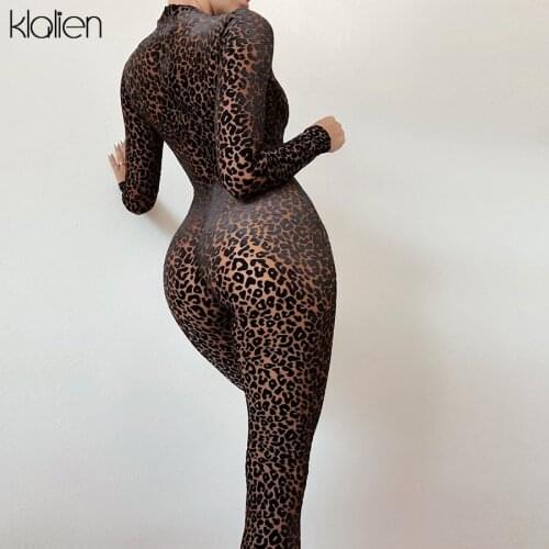 KLALIEN Autumn Fashion Casual Long Sleeve Turtleneck Zipper Skinny Elastic Jumpsuit New Street Clubwear High Quality Romper Lady