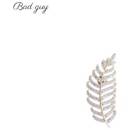 Bad Guy Leaf-shape Zircon Brooch Pin for Womens Cute Pin Gold Brooch Jewelry Clothes Scarf Buckle Garment Accessories Jewelry