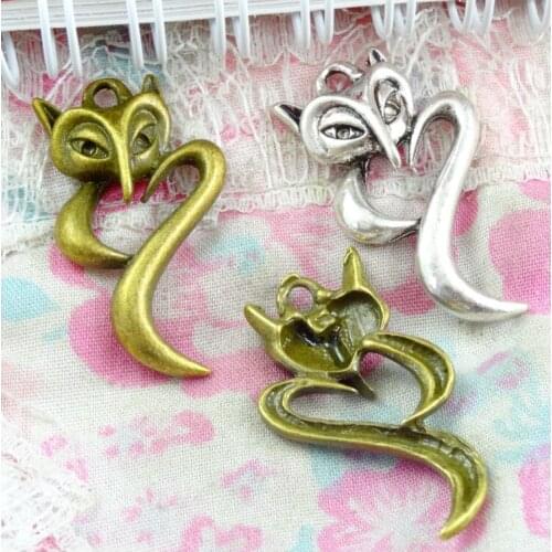 30pcs Charms fox 33*19MM Antique Making pendant fit,Vintage Antique Silver Plated Bronze,DIY bracelet necklace