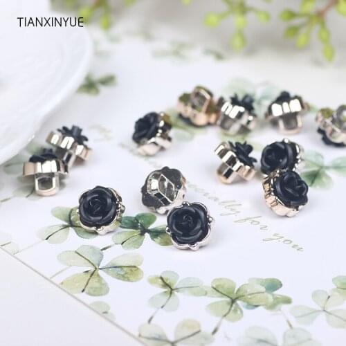 TIANXINYUE Rose button 50pcs/lot Diy resgin Buttons Scrapbooking Black Beauty Buttons Sewing Accessories