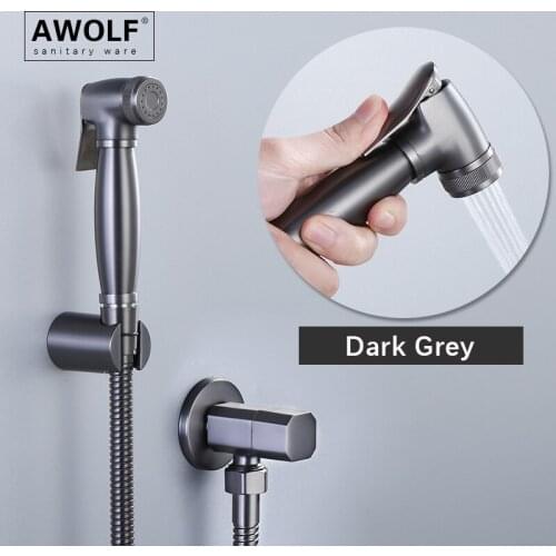 Solid Brass Toilet Washer Hand Held Bidet Sprayer Dark Grey Shattaf Douche Kit Shower Faucet Spout AP2229