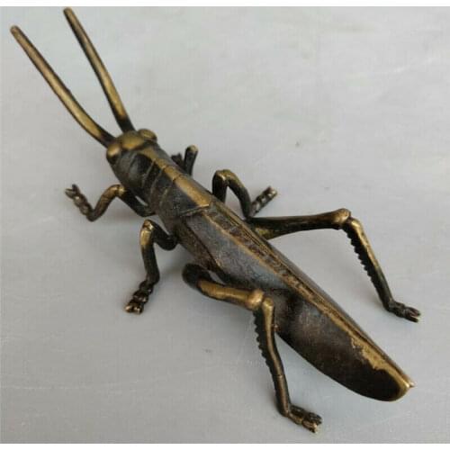 Collect Chinese pure copper Hand-made Tea Pet insect Grasshopper pen rack statue