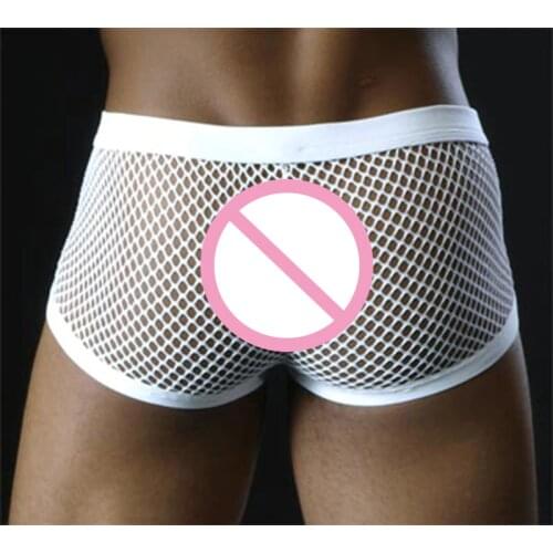 Hot Sexy Men See Through Low-rise Nightwear Underwear Man Transparent Mesh Boxers Shorts M L XL