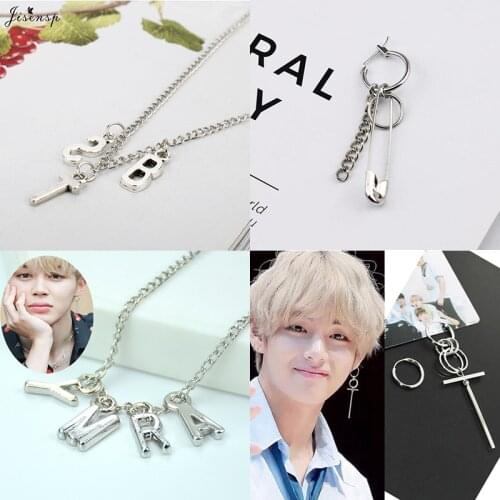 Jisensp Korean Style Safety Pin Chain Punk Earring Bangtnn Boys Earrings Fashion Jewelry for Women Men Best Gift