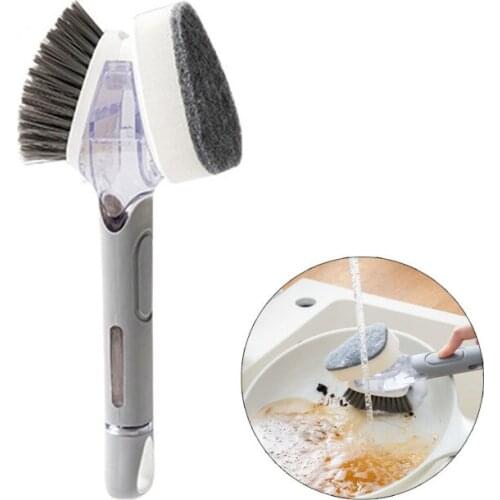 Cleaning Brush Double Sided Automatic Liquid Dispenser With 3 Pcs Sponges Dishwashing Multifunctional Household Tool Kitchen