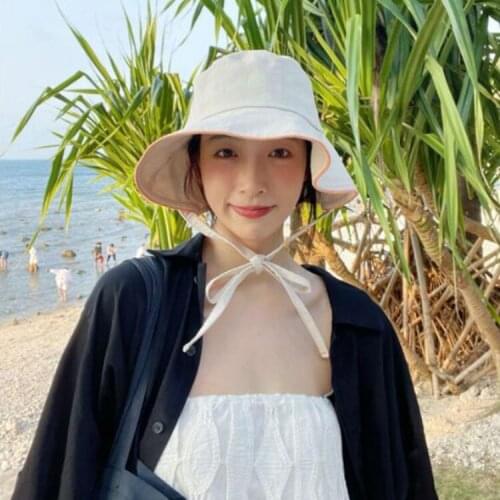 Sun Hat Summer Women Double-sided Fold Cotton Polyester Sun Beach Hat Big Wide Brim Sunscreen Female Bucket Caps Gorro