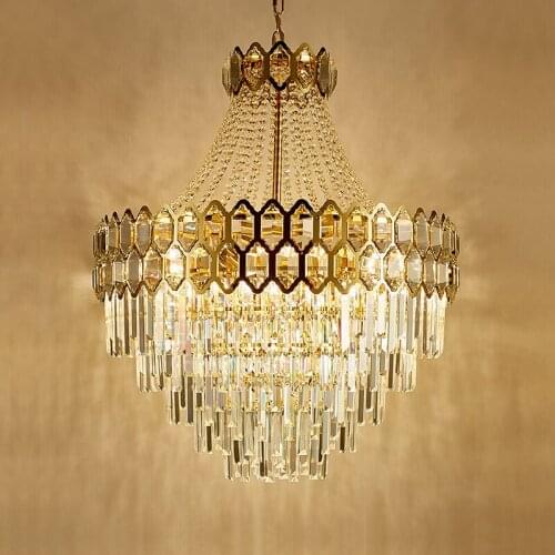 Modern Crystal Chandelier Living Dining Lighting Luxury Villa Round Gold Crystal Lamps New Design Led Home Lighting