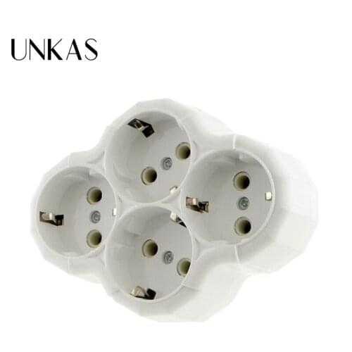 UNKAS Four Socket European Type Conversion Plug 1 TO 4 Way EU Standard Power Adapter Socket 16A Travel Plugs AC 110~250V