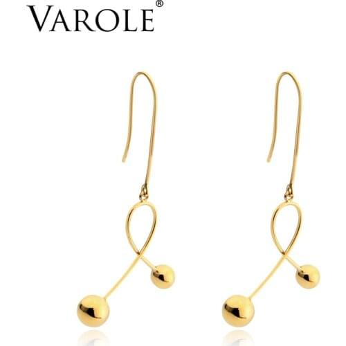 VAROLE Double Ball Dangle Earrings Gold color Dot Earings Drop Earrings For Women Long Earring Jewelry Brincos Feminino Longos