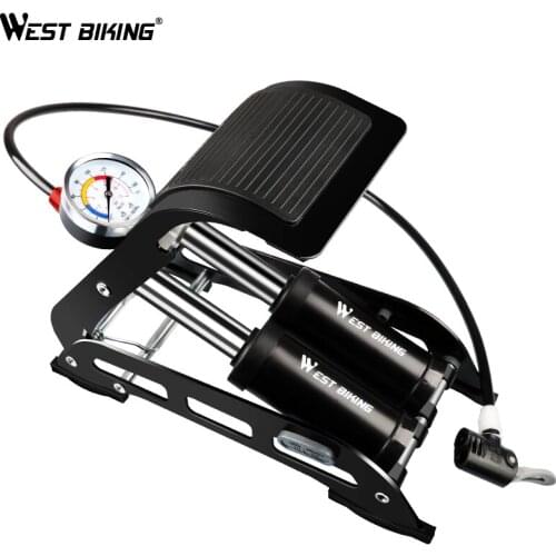 WEST BIKING Cycling Pump Pedal Double Cylinder Barometer High Press Schrader Presta Valve Upgrade Anti-Slip Motorcycle Bike Pump