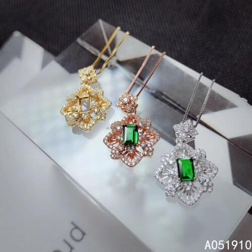 KJJEAXCMY boutique jewelry 925 sterling silver inlaid Natural Diopside pendant Female supports detection exquisite