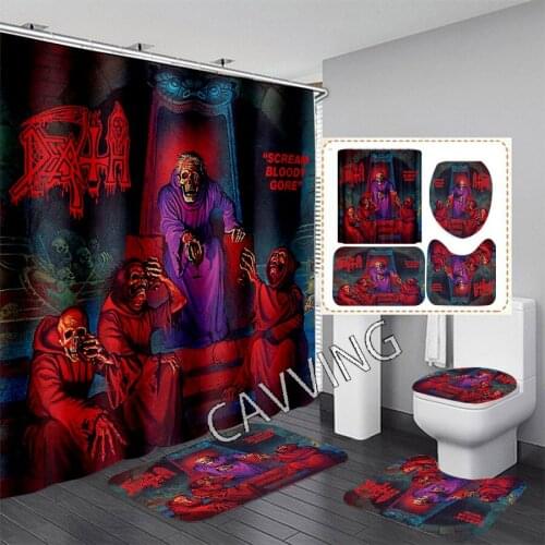 CAVVING 3D Print DEATH Rock Shower Curtain Waterproof Bathroom Curtain Anti-slip Bath Mat Set Toilet Rugs Carpet Home Decor
