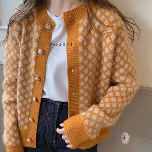 Sannian Yellow Knitted Cardigan Short Coat Womens Clothes Spring And Autumn Thin 2021 New Coat Loose V-neck Sweater Tops