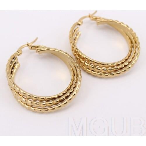 35mm diameter 6mm line width gold color New line Womens stainless steel jewelry earrings Does not fade washable LH971