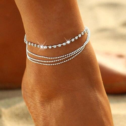 Bohemian Women Single Row Rhinestone Multilayer Chain Anklet Beach Jewelry Gift