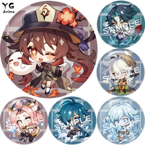Anime Genshin Impact Badge Venti Hutao Zhongli Diluc Xiao Man Badge Decorations for Women Accessories Cute Bag Pendant Gifts