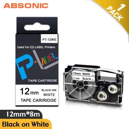 12mm for Casio Black on White Comptible Label Tapes XR12WE XR 12WE XR-12WE for KL-60 Typewriter KL-60SR KL120 EZ Label Maker