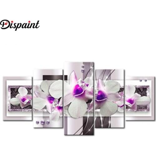 Dispaint 5pcs Full Square/Round Drill 5D DIY Diamond Painting "Flower orchid" Multi-picture Combination Embroidery 5D Decor