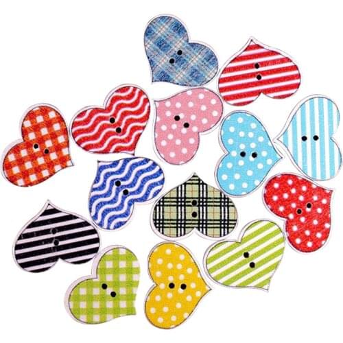 50pcs/lot Heart Painting Shape Wooden Buttons For Hand Made With Love Heart Wooden Decoration For Gift Decorative Wood Buttons
