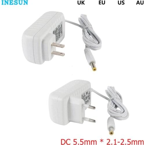Inesun DC 12V 2A 2000mA AC 100V-240V Adapter Power Supply Transformer EU US AU UK Plug 5.5mm x 2.1-2.5mm for LED CCTV Camera