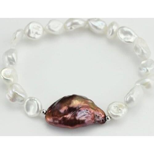 Natural Freshwater Pearl Bracelet,8mm 14-17mm Baroque Pearl Jewelry,Elastic Pearls Bracelet