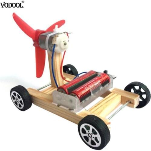 Wooden DIY Single-wing Wind Car Assembly Model Kit Science Experiment Toys Education Toy Portable Easy to Control