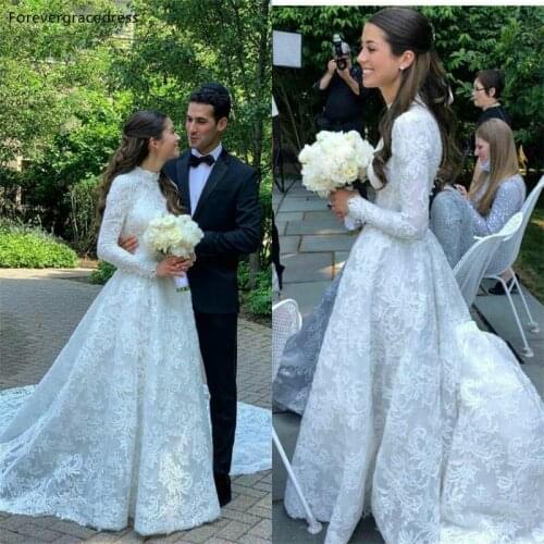 Elegant High Neck Wedding Dresses A Line Lace Long Sleeves Church Garden Formal Bridal Gowns Tailor Made Plus Size Available