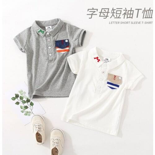 Baby Boys Lapel T Shirts 2021 Summer New Kids Casual Handsome Cotton Shirts Letter Short Sleeve T-shirts for Boys Child Clothes