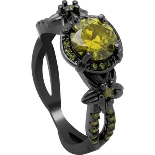 Haion Black gun color Ring Vintage Round Zircon Stone Silver Color Filled Jewelry for Women Purple Birthstone Wedding Rings Gift