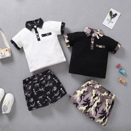 3-18Months Newborn Infant Baby Boys Gentleman Shirt Tops+Dinosaur Camouflage Shorts Set ensemble bébé garçon Casual fashion M4