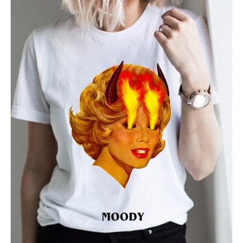 Summer Spoof Funny Print T-shirt New Short Sleeve O-neck T-shirt Women White Casual 90s Vintage Female Tees Harajuku Tops 3XL