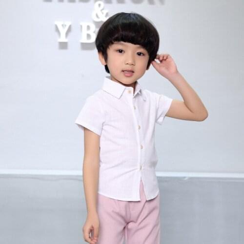 2019 Summer BOYS Short-sleeved Shirt Children White Shirt Fold-down Collar CHILDRENS Jacket Korean-style