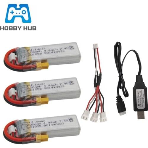 7.4V 600mAh Lipo Battery and USB Charger For XK K130 RC drone Spare Parts 2s 7.4v drone battery with XT30 plug