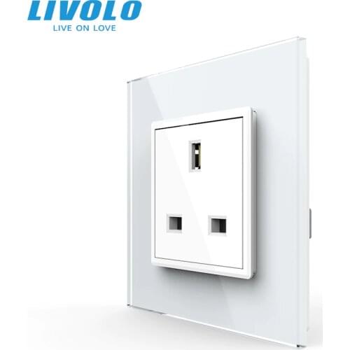 Livolo UK standard Power Socket, 13A current, Luxury 3colors crystal glass panel, UK standard socket function