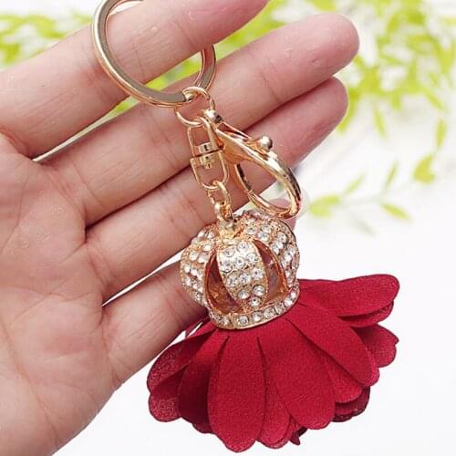 Fashion Rhinestones Crown petals Key Chain Car Key Ring for Women Bag Charms Accessories Jewelry Pendant GL5045