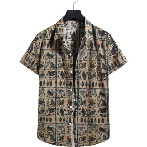 Mens Hawaiian Aloha Shirt Men Beach Casual Shirts 2021 Summer New Vintage Leaf Print Short Sleeve Shirt Men Harajuku Clothing